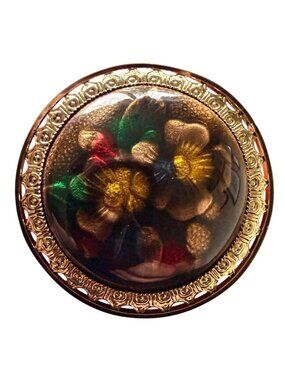 Vintage Reverse Carved Lucite Brooch Gold Tone Floral Pin 1950s New Old Stock